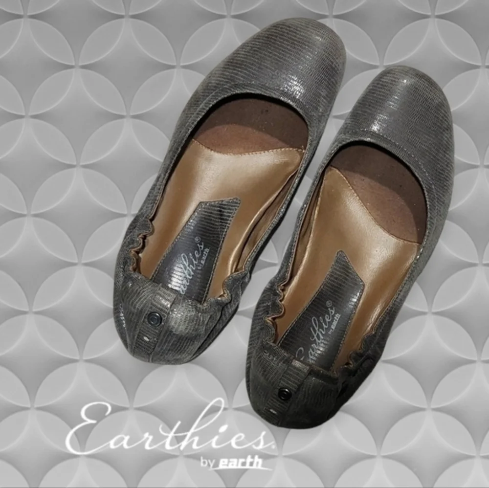 Earthies Ballet Flats Women Textured Snakeskin Comfort Pewter Gray 10M